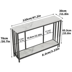 2-Tier White Marble Entryway Console Table Extra Long Foyer Buffet Couch Table Open Shelf