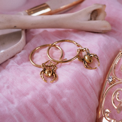 Gold Orb Weaver Spider Hoop Earrings