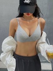 FINETOO Women Wireless Bra Deep V Padded Bralette S-XL Trendy Stripe Knitting Bras Sexy Ladies Brassiere Solid Underwear 6 Color