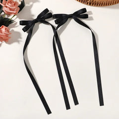 2pcs 2024 New Cute Ribbon Bow Headband Long Tassel Hair Clip Women's Hair Accessories Girls Party Headwear Side Clips Wholesale