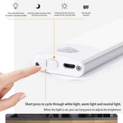 LED Cabinet Light USB Type-C Rechargeable Motion Sensor Led Lamp for Kitchen Wardrobe Cabinet Lighting 20cm/30cm/40cm/50cm/60cm