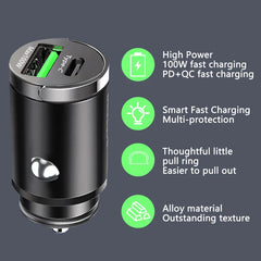 100W USB Car Charger Mini Fast Charging Dual Ports Phone Charger Type C QC3.0 PD Car Chargers for IPhone Xiaomi Huawei Samsung