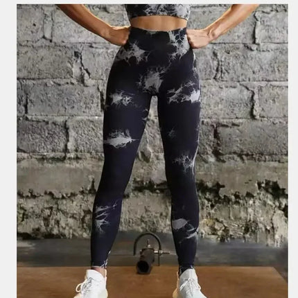 Women Seamless Tie Dye Yoga Leggings High Waist Fitness Sexy Fashion Leggings Exercise Running Lifting Buttocks Cycling Leggings