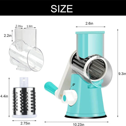 Manual Rotary Cheese Grater Shredder Kitchen Mandoline Vegetable Slicer with 3 Replaceable Stainless Steel Drum Blades YY001