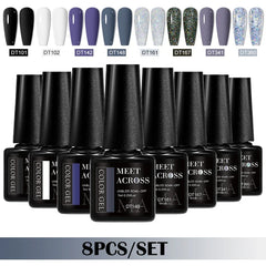 MEET ACROSS 8Pcs/Set Gel Nail Polish Set for All Season Neon Marcaron Green Red Series UV Gel Varnish Manicure Kit Nail Supplies