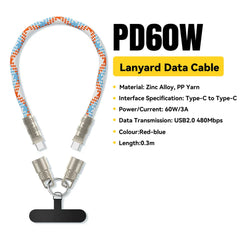 Essager 60W Type C To Type C Fast Charging Cable  For iPhone 16 Xiaomi Huawei  Lanyard  Halter Neck Wrist Multifunctional Cable