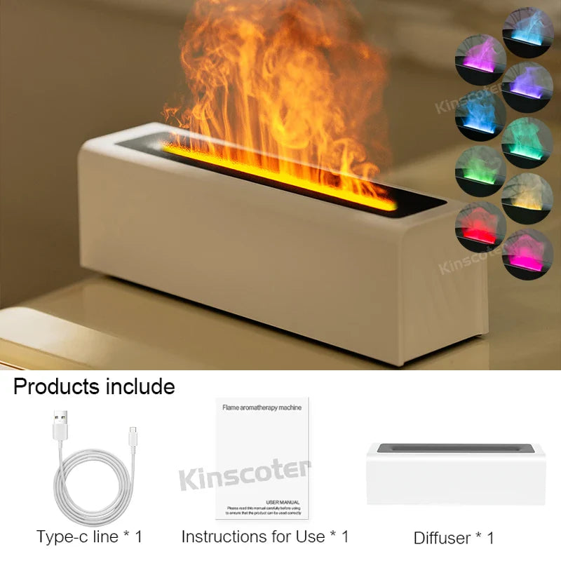 KINSCOTER RGB Flame Aroma Diffuser Air Humidifier Ultrasonic Cool Mist Maker Fogger LED Essential Oil Fire LED Lamp Difusor Gift