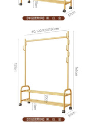 Aesthetic Golden Clothes Rack Metal Balcony Nordic Wheels Clothes Rack Floor Bedroom Burro Ropa Perchero Hallway Furniture
