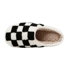 Winter Fuzzy Slippers Fashion Checker Indoor Embroidery Houseshoes Cozy Woman Winter Fluffy House Retro Checkered Print Shoes