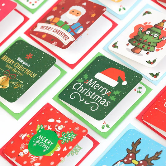 24 Pcs/lot Christmas Greeting Card Kids Mini Christmas Blessing Greeting Cards Envelope New Year Postcard Gift Card Xmas Party