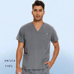 Hospital Nursing Uniform Surgery Scrubs Tops Women Short Sleeved Shirts Dental Clinic Workwear Nurse Blouse Doctor Clothes Black