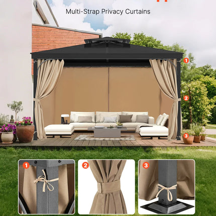 VEVOR Gazebo Curtains 4-Panel Sidewall Gazebo Privacy Curtains with Zippers Universal Sunshade Curtains Replacement for Patio