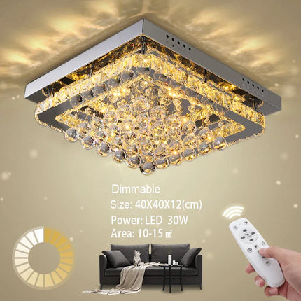 KOMORE Modern Fancy Crystal LED Flush Mount Ceiling Light Fixture, Cool White / Stepless Dimming for Office, Living Room