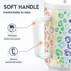 Meoky 40oz Cup Tumbler with Handle Straw Stainless Steel Multi-Prints Coffee Cup Travel Water Bottle Leak-Proof Car Mug Gifts