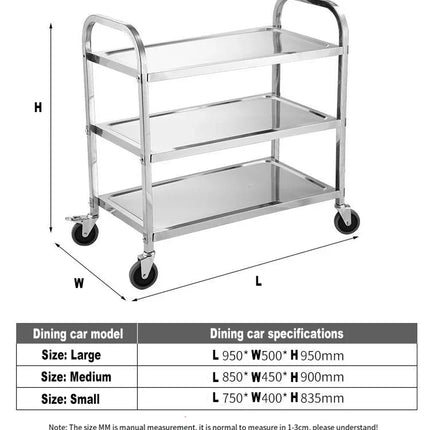Stainless Steel Cart with Thickened Three Layers- Kitchen Utility Cart for Serving  Collecting Dishes Multi-functional Trolley
