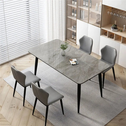 High Gloss 4-6 Seat Rectangular Marble Dining Table for Kitchen Island Restaurant Lunch Dinner Table Metal Frame