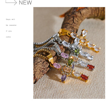 Yhpup Delicate Colorful Bling Cubic Zirconia Cross Pendant Stainless Steel Luxury Necklace High-Grade Fashion Shiny Jewelry Gift