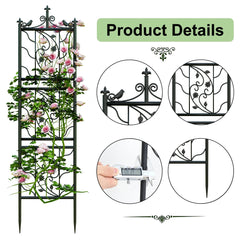 Thick Metal Garden Trellis, Bird Leaf Grid Panel Fence, Climbing Planter Support Frame, 2pcs