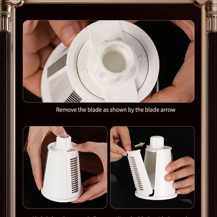 Rotary Cheese Grater Shredder Round Mandolin Slicer with Handle and 5 Drum Blades Kitchen Manual Vegetable Slicer Nuts Grinder