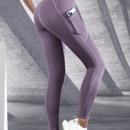 New High Waist Women's Leggings Stretch Yoga Pants Tights With Pockets Push Up Fitness Running Sportswear Solid Color Pants