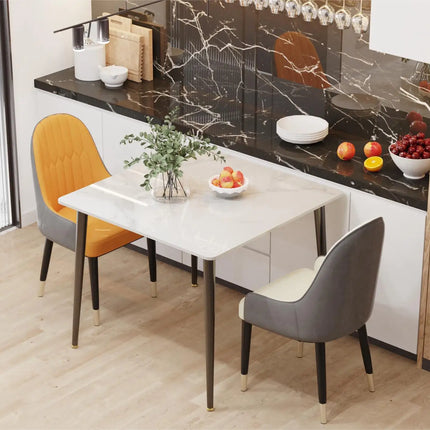 Square Restaurant Marble Dining Table Compact Dishes Serve Table with Metal Legs Kitchen Furniture for 4-6 Seats