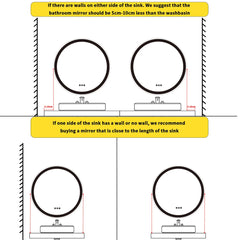 LUVODI 24 Inch Gold Frame Round Bathroom Mirror with Lights Illuminate Wall Vanity Mirror 3 Color Dimmable Anti-Fog Smart Mirror