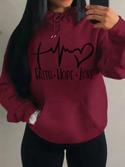 Faith Hope Love Letter Graphic Women Hoody Street Casual Loose Sweatshirt Autumn Fleece Hooded Hip Hop O-Neck Clothing Female