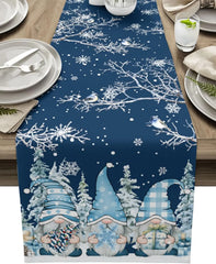 Christmas Gnome Snowflake Branch Bird Linen Table Runner Dresser Scarves Winter Xmas Kitchen Table Runner Christmas Decorations