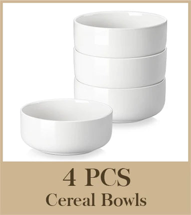 MALACASA 4 Piece Bowl 26oz Ceramic Dinnerware set White Porcelain Plates Grey Marble Tableware Set Cereal Bowls Salad Soup Bowls