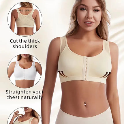 Front Closure Posture Corrector Lift Up Bra Women Push Up Cross Back Underwear Shockproof Sports Support Fitness Vest Bras S-5XL