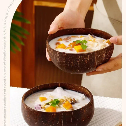 WIKHOSTAR Coconut Bowls For Serving Dishes Wooden Salad Natural Coconut Shell Bowl  Bowl Serving Utensils Breakfast Party