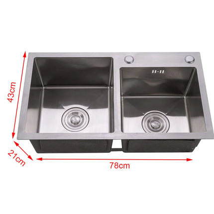 Kitchen Sink Stainless Steel Double Bowl Anti Corrosion Soundproof with Draining Basket and Sewer