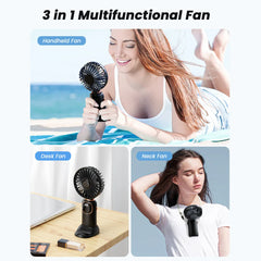 coldsky Portable Handheld Fan 4000mAh Battery Operated Fan 5 Speed with LED Display Handheld/Neck/Desk 3 in 1 Personal Small Fan