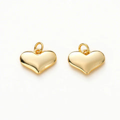 4pcs/lot 14K 18K Gold Plated Heart Charm with Jump Ring Necklace Making Supplies Solid Love Pendant For DIY Jewelry Accessories