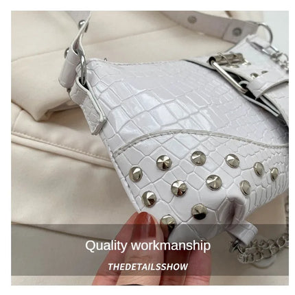Women Fashion Shoulder Bag Gothic Ladies Bag Cool Style Trendy Rock Girls Handbag Y2K Rivet Chain for Travel Vacation Daily