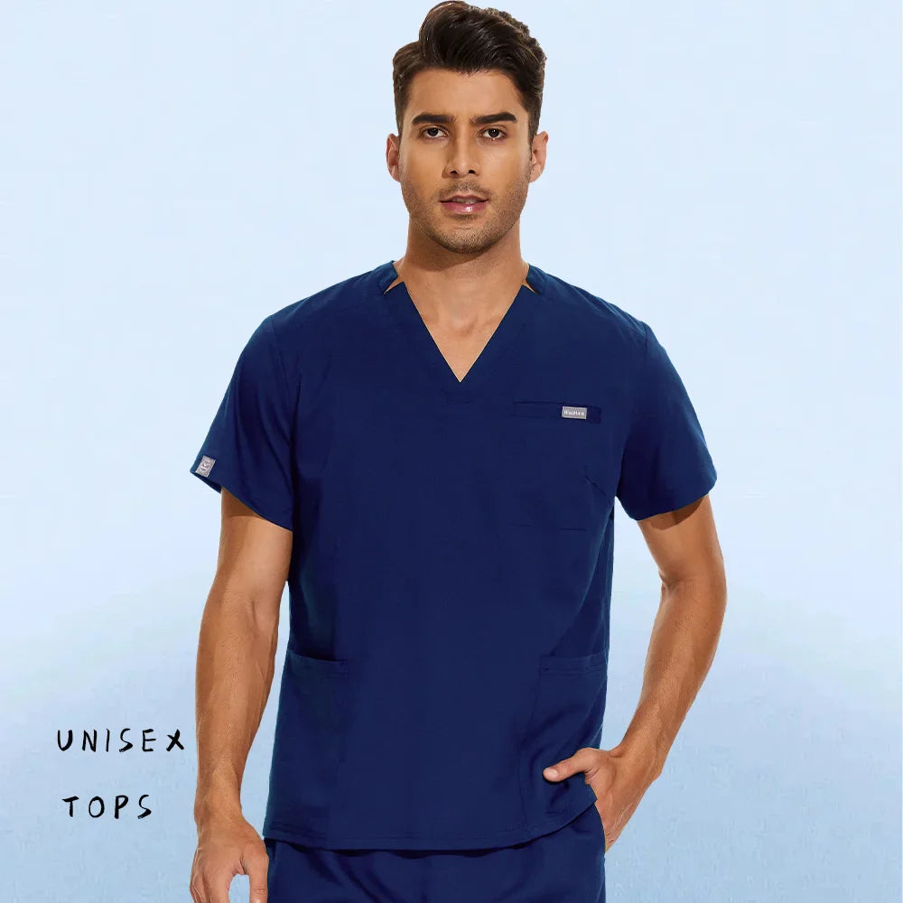 Hospital Nursing Uniform Surgery Scrubs Tops Women Short Sleeved Shirts Dental Clinic Workwear Nurse Blouse Doctor Clothes Black