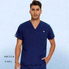 Hospital Nursing Uniform Surgery Scrubs Tops Women Short Sleeved Shirts Dental Clinic Workwear Nurse Blouse Doctor Clothes Black