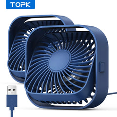 TOPK USB Desk Fan,[2Pack]Strong Airflow&Quiet Operation Mini Personal Fan,3 Speed Wind Small Fan,360°Rotatable Table Cooling Fan