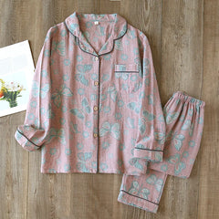 2024 Japanese Spring and Autumn New Women's Pajama Set 100% Cotton Vintage Long sleeved Pants Two Piece Set for Home Furnishings