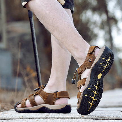 Summer Men Sandals Genuine Leather Mens Casual Shoes Outdoor Men Leather Sandals for Men Beach Shoes Roman Shoes Plus Size 38-48