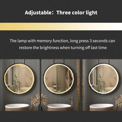 LUVODI Bathroom Light Mirror Round Black Gold Frame Bathroom Dimmable Fogless Mirror with Detachable Rope