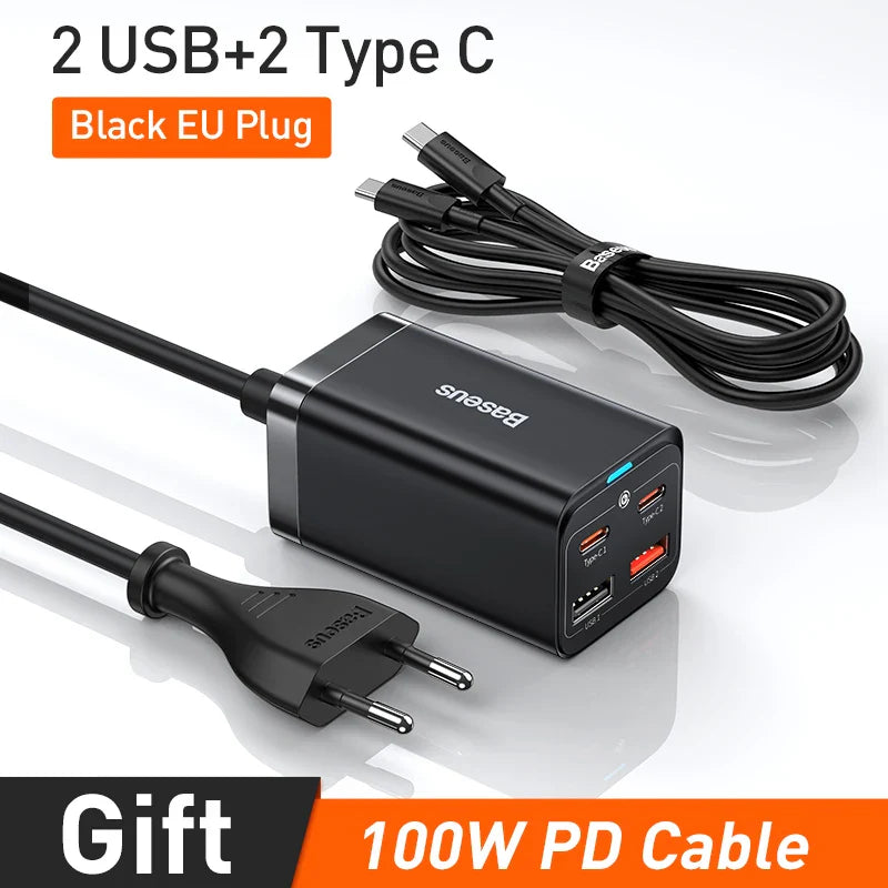 Baseus GaN3 100/ 65W Desktop Charger Quick Charge QC 3.04.0 USB C Type C Phone Charger For iPhone15 Huawei Xiaomi MacBook Laptop