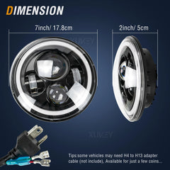 7inch Angel Eyes H4 Led Headlight For Lada Niva 4X4 Uaz Hunter Hummer H1 H2 Wrangler Daytime Running Lights DRL Amber Halo Rings