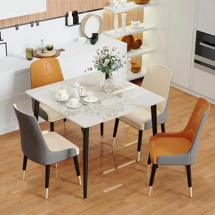 Square Restaurant Marble Dining Table Compact Dishes Serve Table with Metal Legs Kitchen Furniture for 4-6 Seats