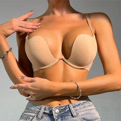 Push Up Bras Backless Women's Bra Low Cut Sexy Gather Brassiere Open Back Wedding Underwear Invisible Seamless Deep V Lingerie