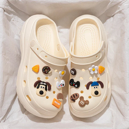 Pearl Chain Chunky Platform Sandals Women 2025 Summer Thick Bottom Beach Clogs Shoes Woman Fashion Flower Decor EVA Garden Shoes