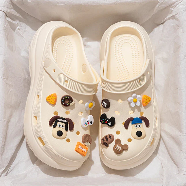 Pearl Chain Chunky Platform Sandals Women 2025 Summer Thick Bottom Beach Clogs Shoes Woman Fashion Flower Decor EVA Garden Shoes