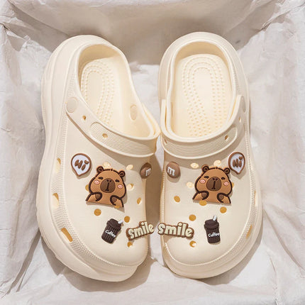 Pearl Chain Chunky Platform Sandals Women 2025 Summer Thick Bottom Beach Clogs Shoes Woman Fashion Flower Decor EVA Garden Shoes