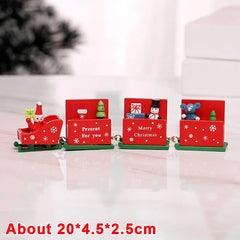 Wooden Train Christmas Ornaments Santa Cake Decoration Merry Christmas Navidad New Year Party Table Decoration Kids Gifts Toys
