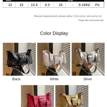 Women Fashion Shoulder Bag Gothic Ladies Bag Cool Style Trendy Rock Girls Handbag Y2K Rivet Chain for Travel Vacation Daily